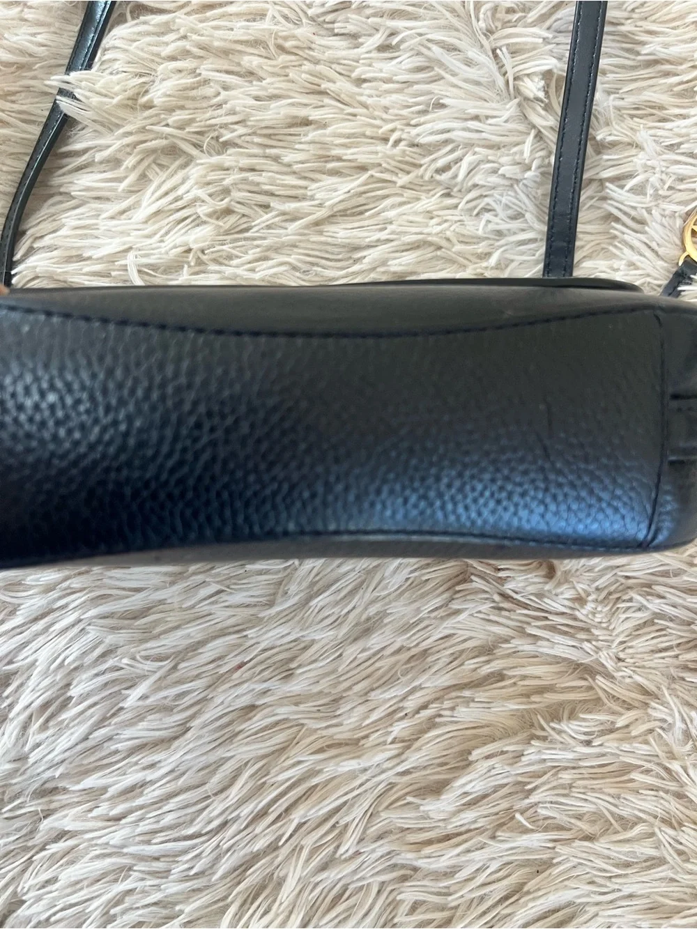 MICHAEL KORS Black Pebbled Leather Flap Crossbody with Gold Hardware